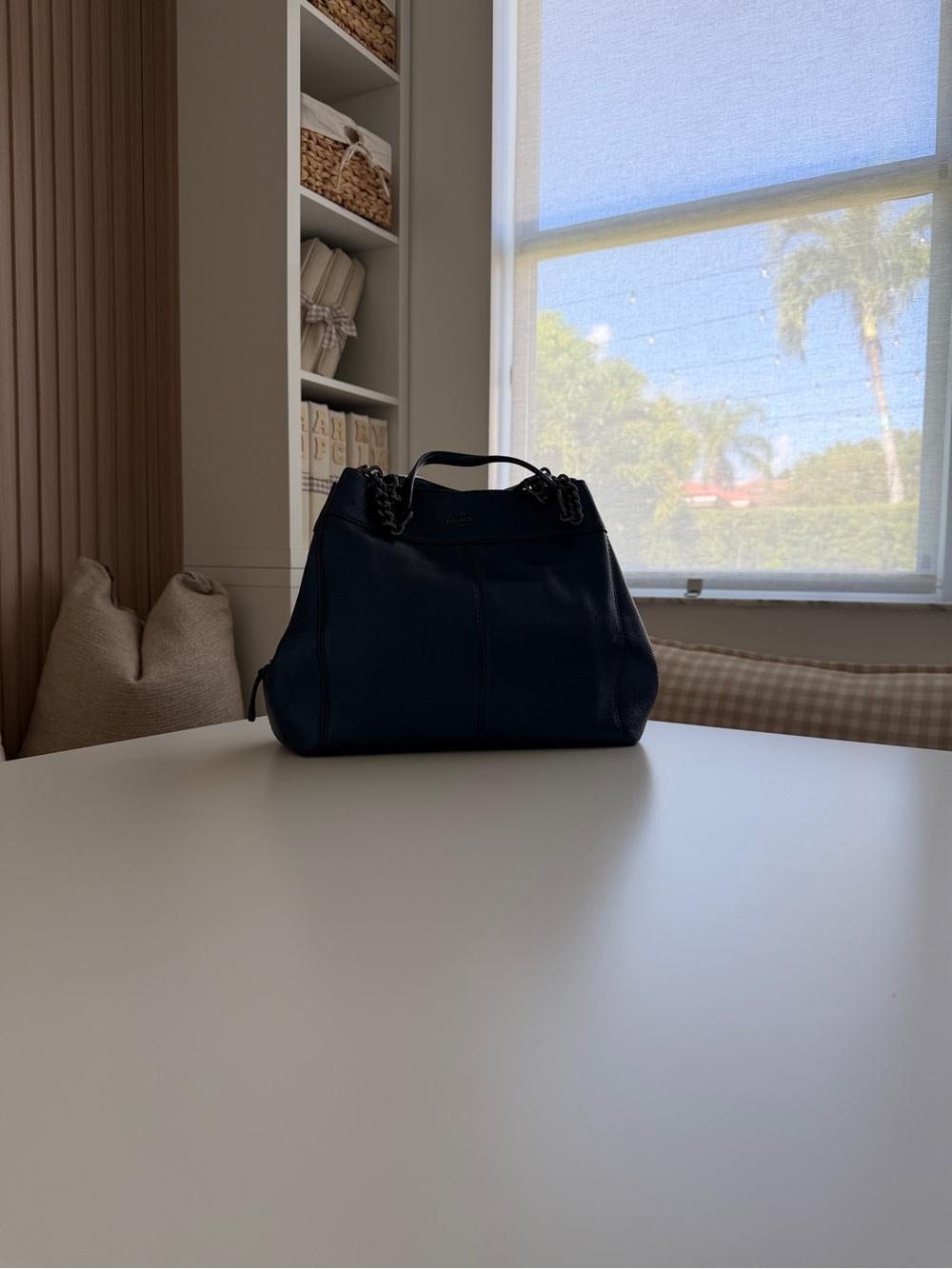 Title:
Coach Lexy Chain Shoulder Bag – Metallic Navy Pebble Leather